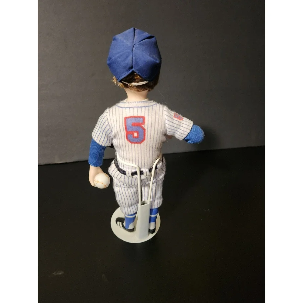 Vintage Porcelain Baseball Player Doll Grand Slammers #5 Blue White Pinstripe 9